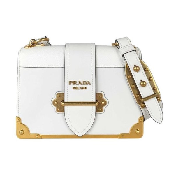 Prada Handbags - SOLD Prada Cahier Medium White Leather Cross Body Bag